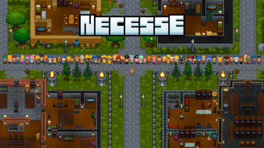 Necesse settlement with logo